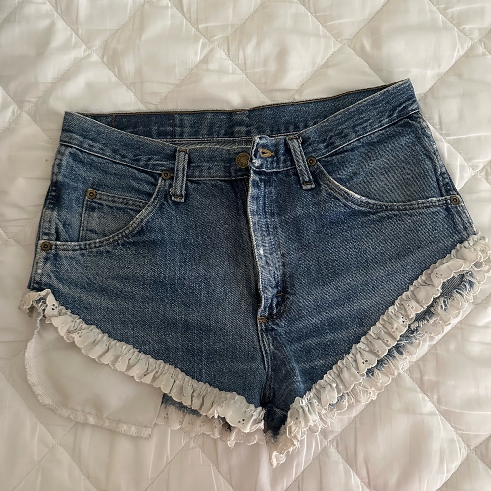 Wrangler Blue Jean Shorts with White Ruffle Trim